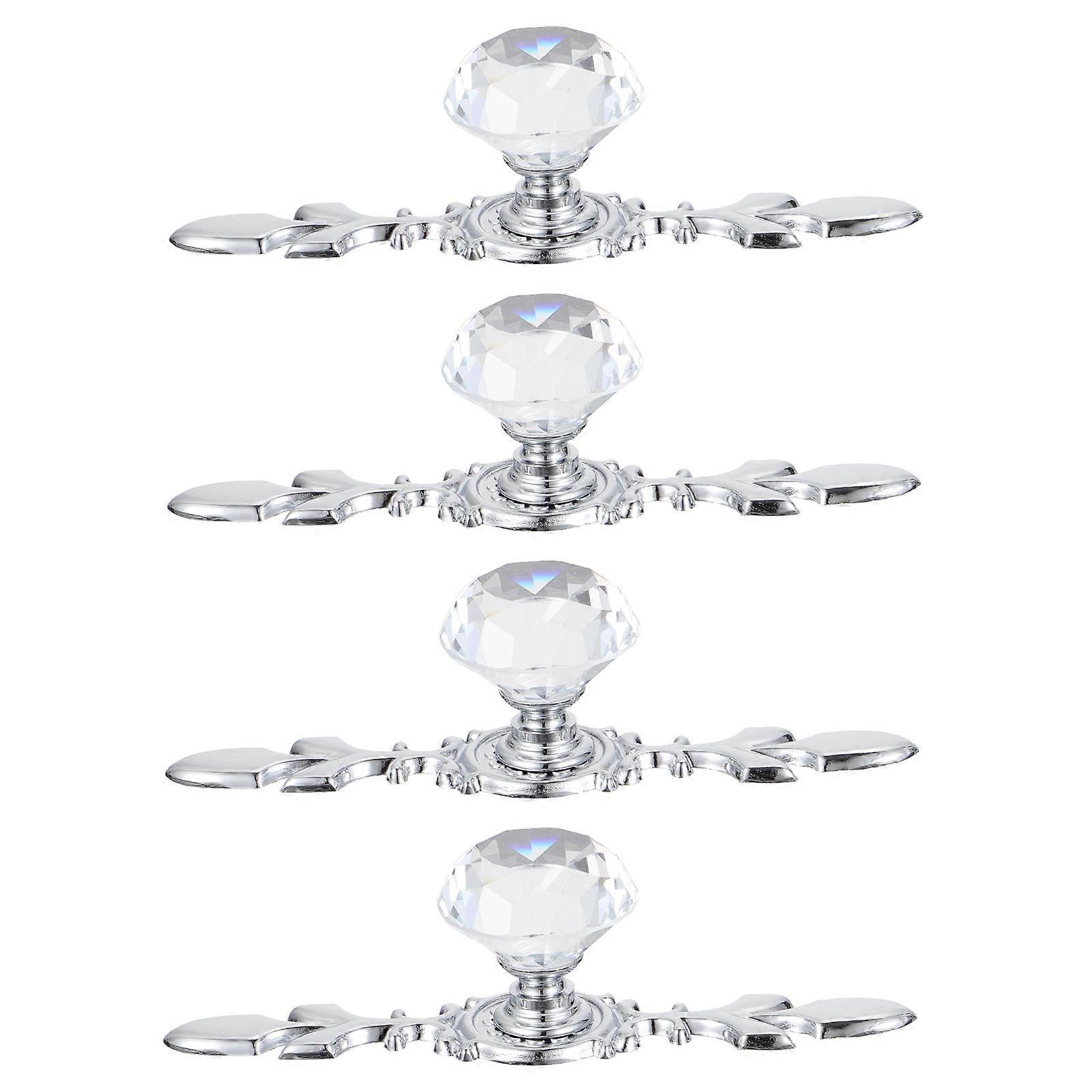 4Pcs Crystal Door Knobs Durable Wardrobe Doorknob Useful Cupboard Handle