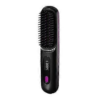 LCD USB Aufladung Heizung Locken Power Kamm Haarglätter Wireless Tragbarer tragbarer Haarglättkamm Schwarz