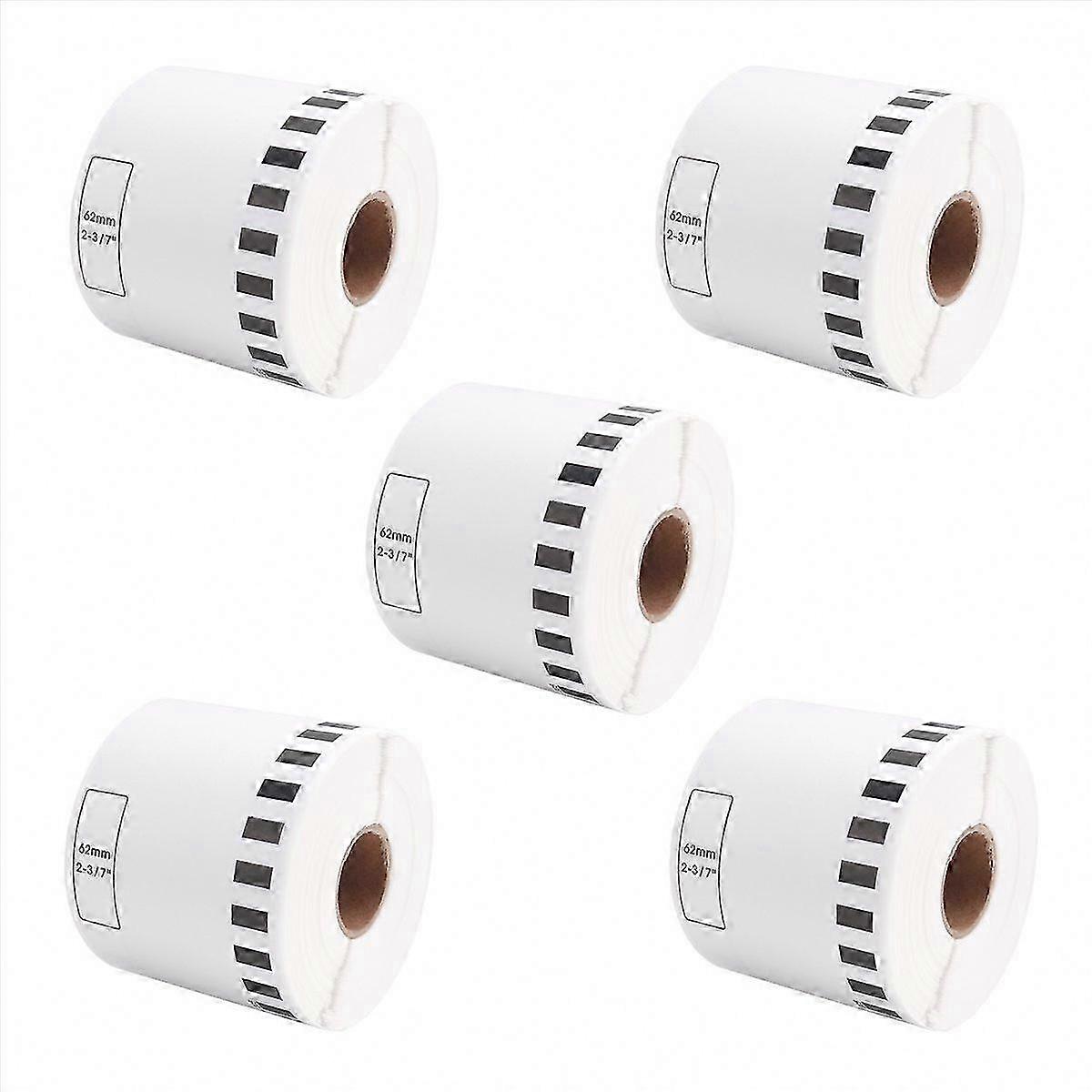 62mm x 30.48M Continuous Label Rolls, 5 Refills for Compatible Label Printers