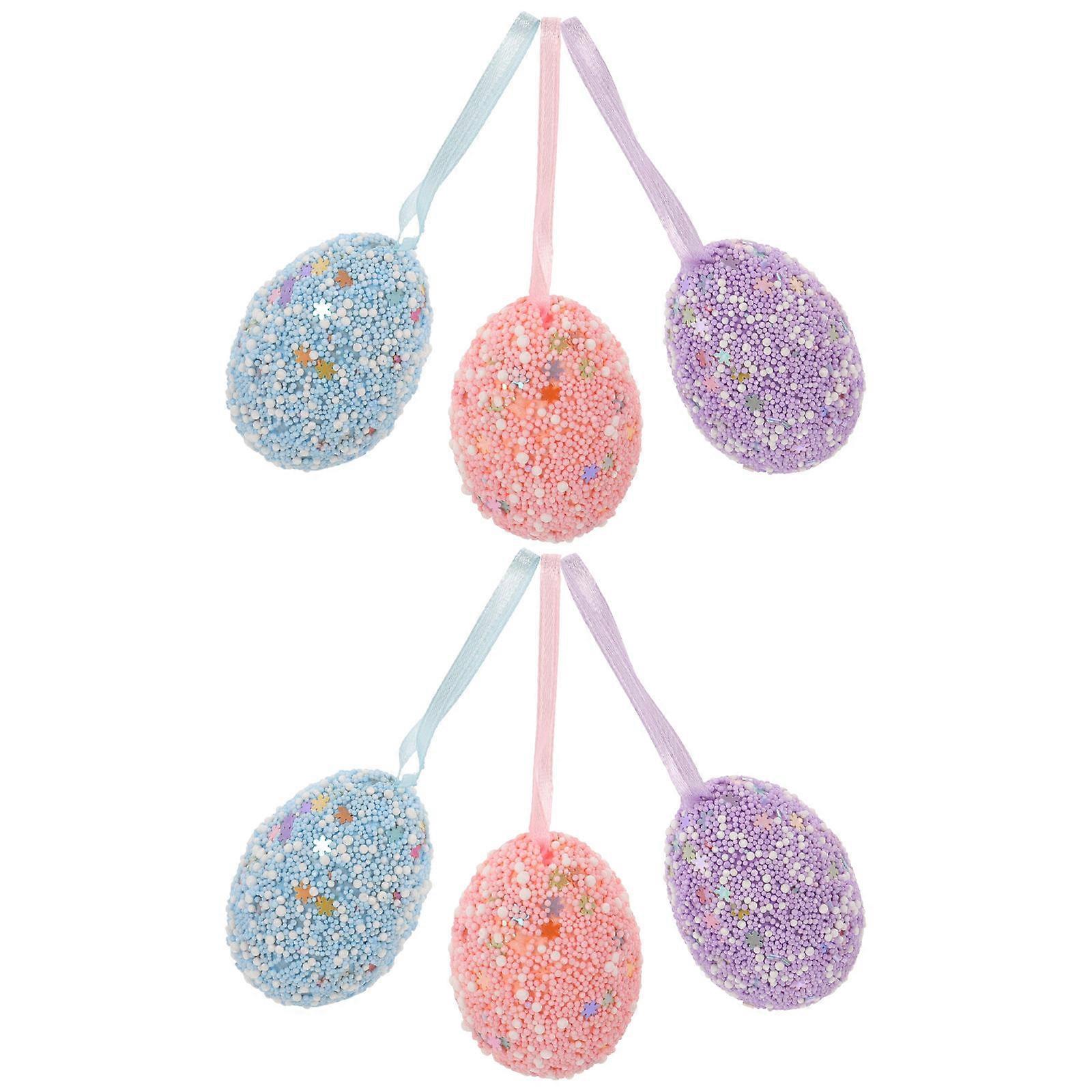 6pcs Easter Party Hanging Ornaments Foam Easter Egg Decorations Easter Party Wall Pendant