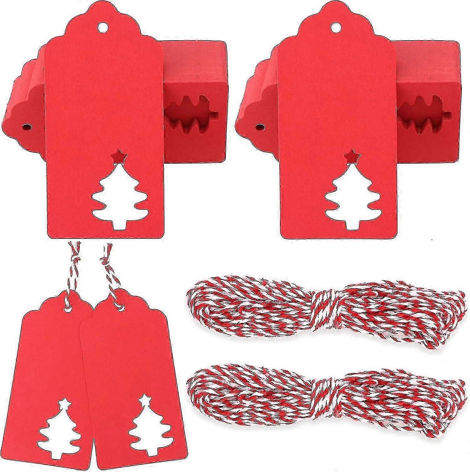 Red Christmas Gift Tags 100 Plain Labels With String