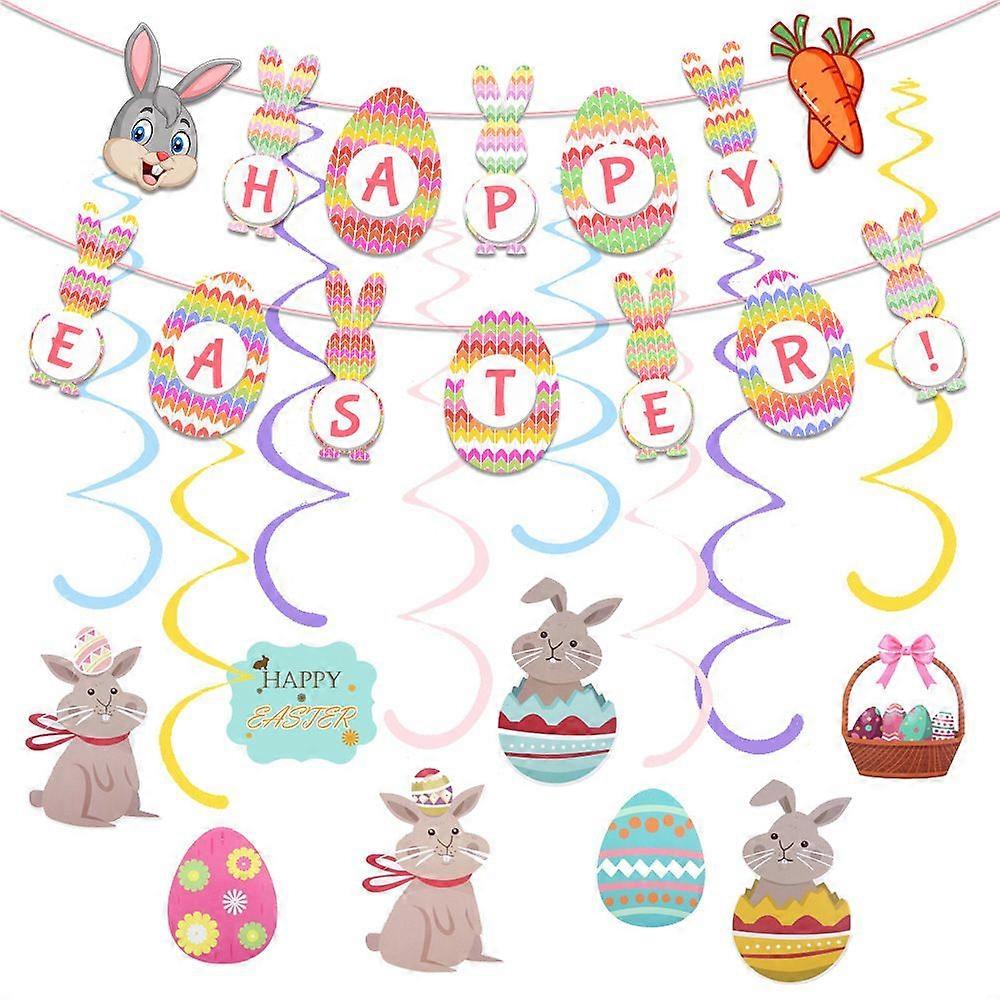 Happy Easter Decorations, Easter Banner Decorations, Easter Bunny Egg Hanging Swirl Decorations