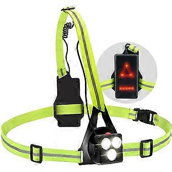 USB oppladbart LED-løpelys for brystet, 120 justerbart, 500 lumen, løpelys med reflekterende striper for jogging, turgåing, utendørs sport