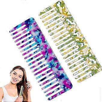 DWW-2 Marble Pattern Wide Tooth Comb Set, suitable for large anti-wrinkle combs for wet and dry curly hair. Wide tooth comb for women and men, handlel