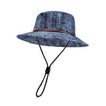Unisex kalastajanhattu, erittäin suurilierinen, säädettävä istuvuus, vaelluskalustohattu, tuulenpitävä solki, pesty farkku, ulkoilu- ja matkakäyttöön tarkoitettu UV-suojattu hattu, KAESI