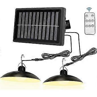Lampe de camping solaire avec télécommande, Ip65 imperméable à l’eau à double tête lampe suspendue solaire avec batterie 4800mah, 2 modes suspension solaire durable avec