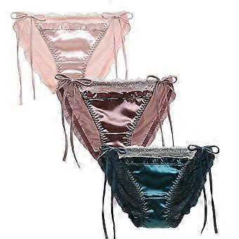Slip da donna in pizzo, bikini sexy con lacci, costume da bagno in raso, confezione da 3 YTQ