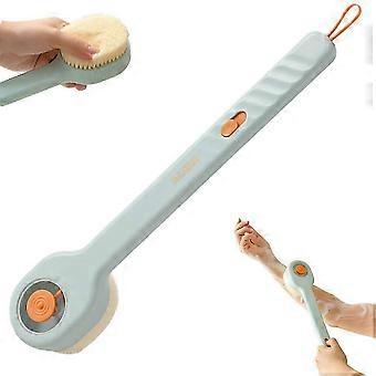 Long Handle Bath Brush with Soft Bristles, Automatic Liquid Dispensing, Non-Slip Grip, Body Brush for Back Cleaning, ABS+Nylon, 34.5cm