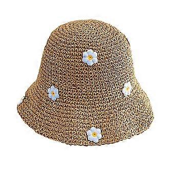 Trendy Straw Hat with Small Flower Accents Lightweight and Comfortable for Everyday Use  Khaki