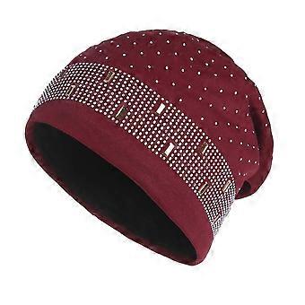 Women's Outdoor Warm Buffet Hat, Casual Style, Ear-Ear Cover, Maternity Hat, Fashionable Mainstream Pearl Warm Hat, Burgundy - L (58-60cm)907