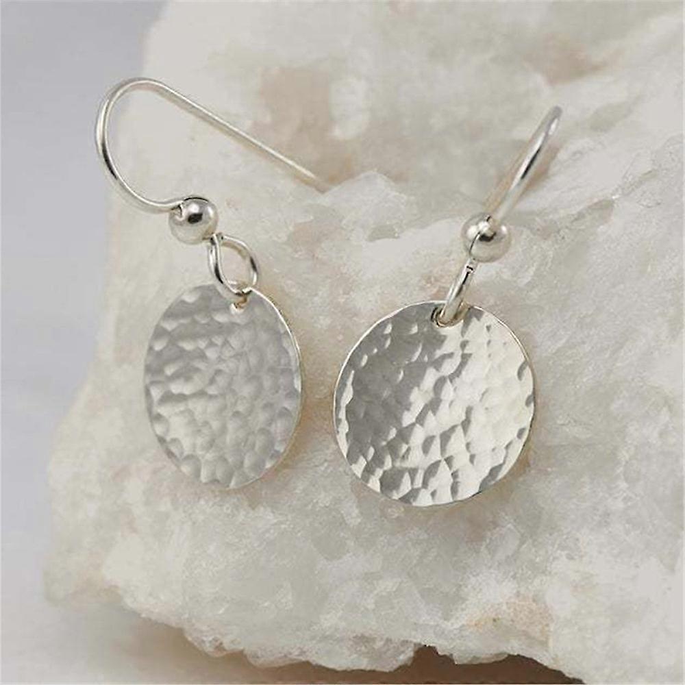 1pair Hammered Textured Flat Round Alloy Dangle Earrings 35mm