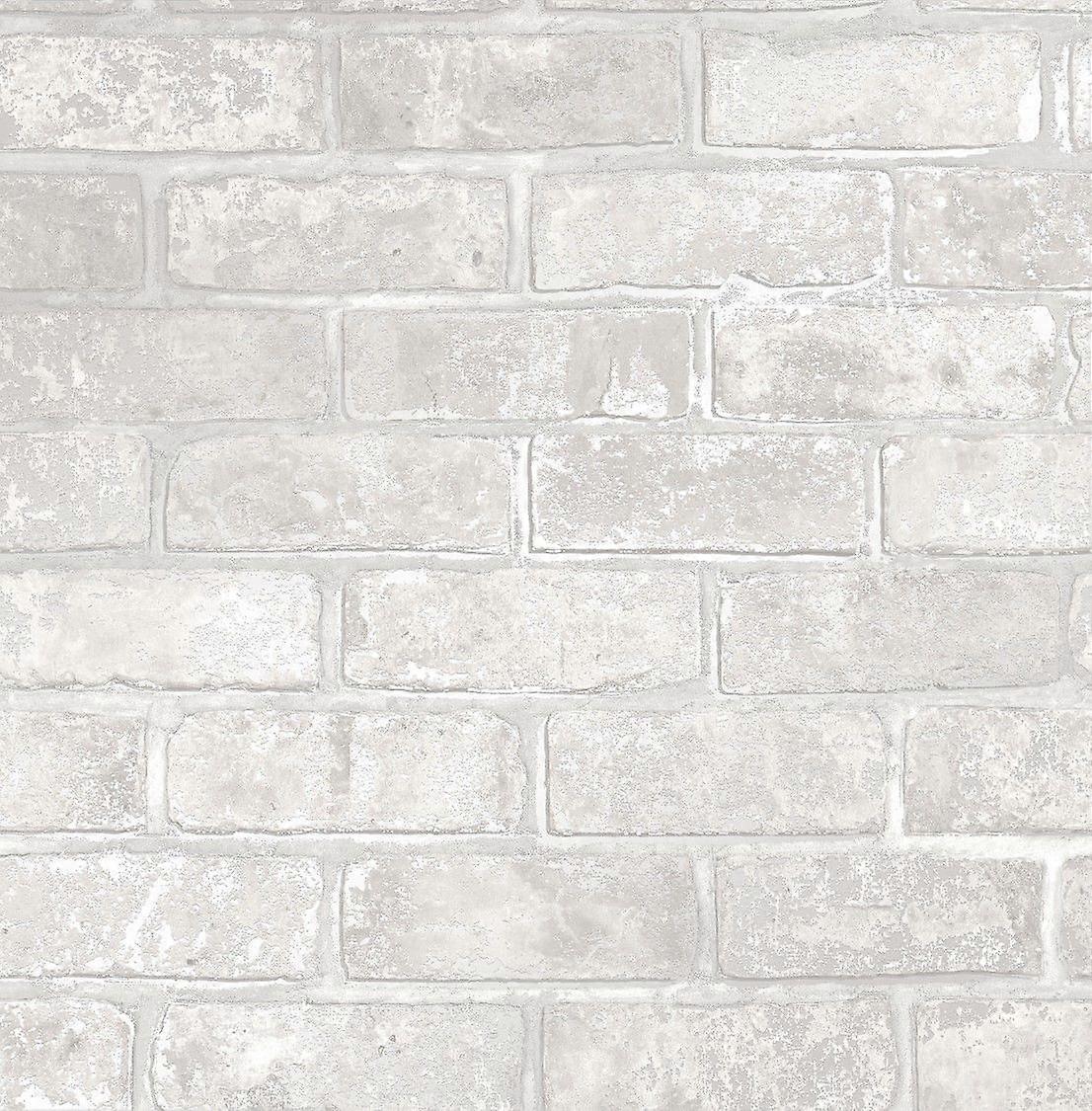 Silver Grey Brick Effect Metallic Wallpaper