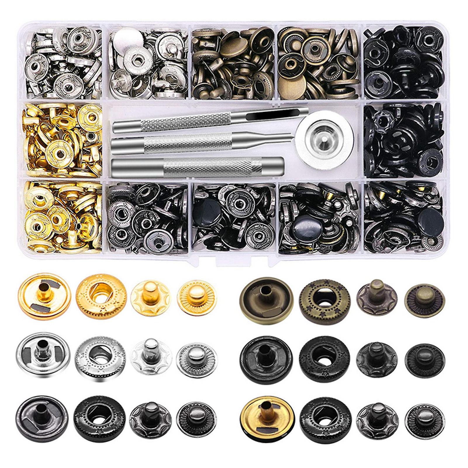 120 Set Leather Snap Fasteners Kit Metal Button Snaps Press Studs