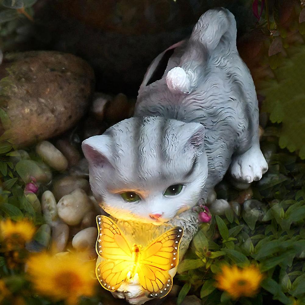 Solar-Gartenleuchte Katzenfigur – 25,4 Cm, Kunstharz, Für Terrasse & Balkon