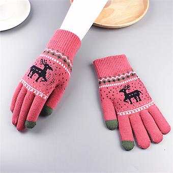Fleece-gefüttert Dicker Stil Hirsch Handschuhe Weiblich Winter Gestrickt Fünf Finger Touchscreen Wolle Karikatur Niedlich Koreanischer Stil