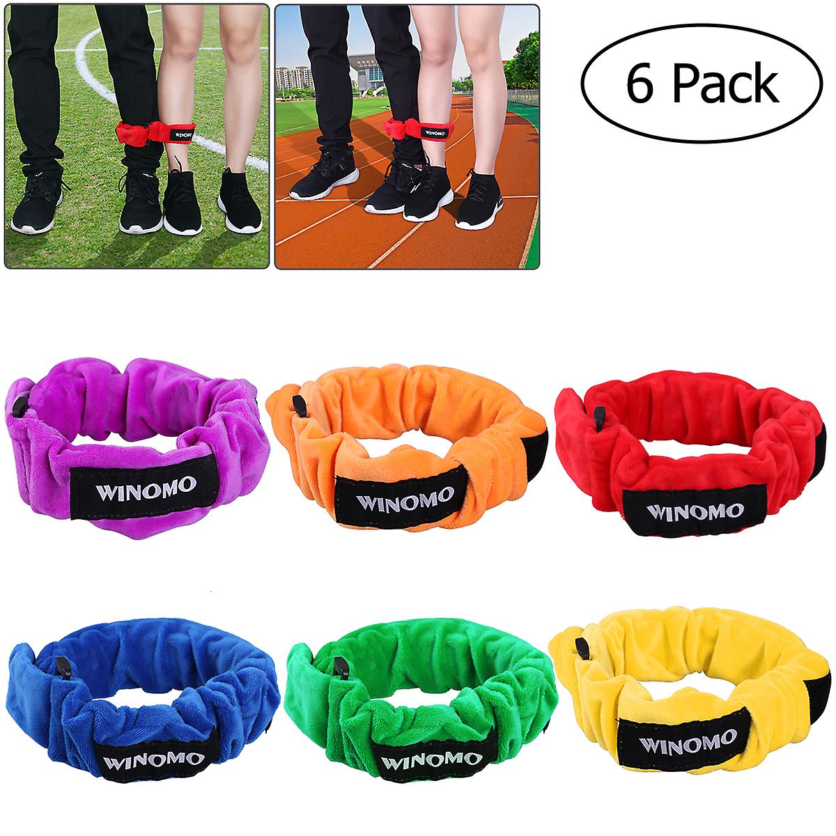 WINOMO 6pcs 3 Legged Race Bands Elastic Tie Rope Straps for Kids Legged Race Game Carnival Field Day Backyard and Relay Race Game