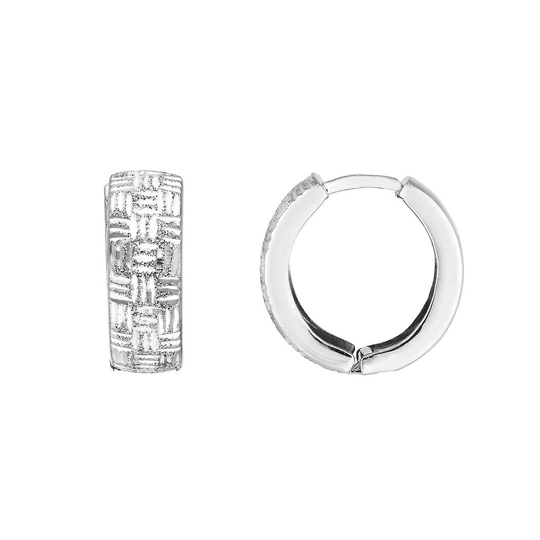 925スターリングシルバーロジウムメッキ-ロジウムミディアムバスケット織りスパークルカットハグイヤリング女性用スタッドイヤリング