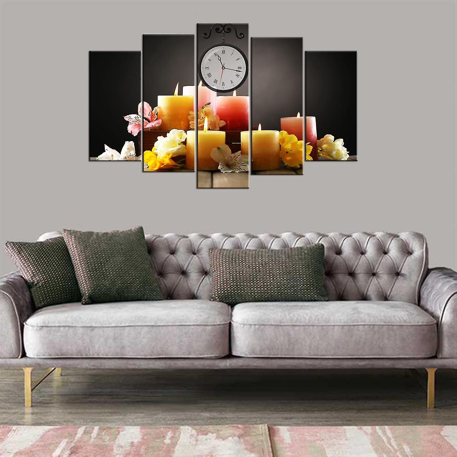 Colored Candle 5 Pieces Wall Clock Table