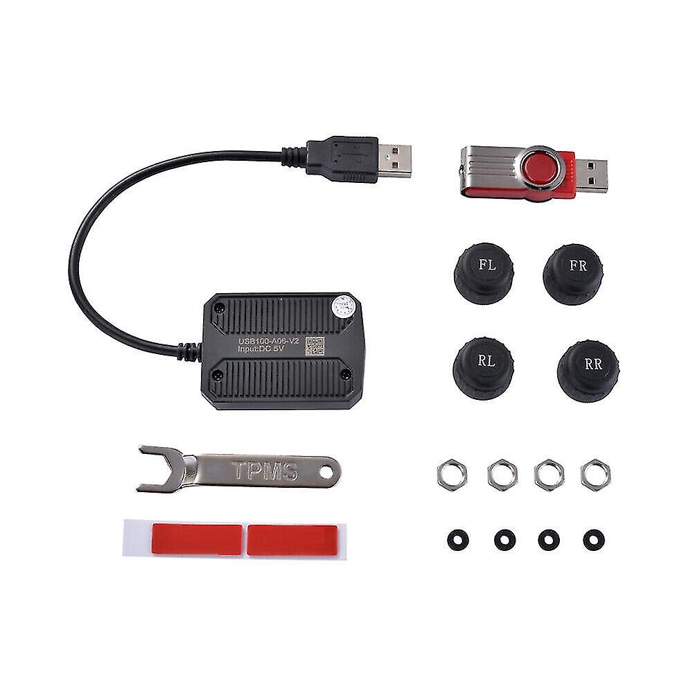 Black Usb Android Tpms Tire Pressure Monitoring System Voltage Monitor Android Navigation Monitoring Alarm System Wireless Transmission Tpms With 4 Ex
