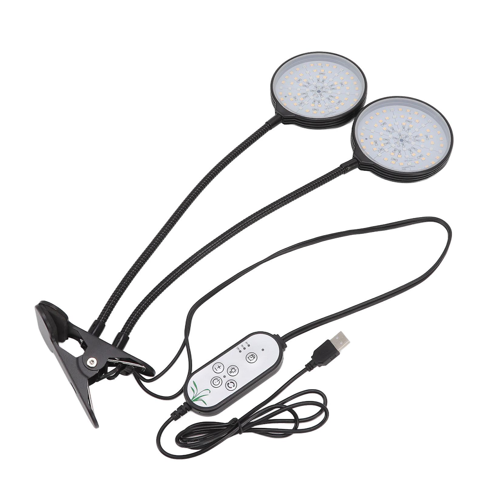 Dual-Head USB LED Grow Light with 5 Brightness Levels, Timer, and Waterproof Clip-On Design