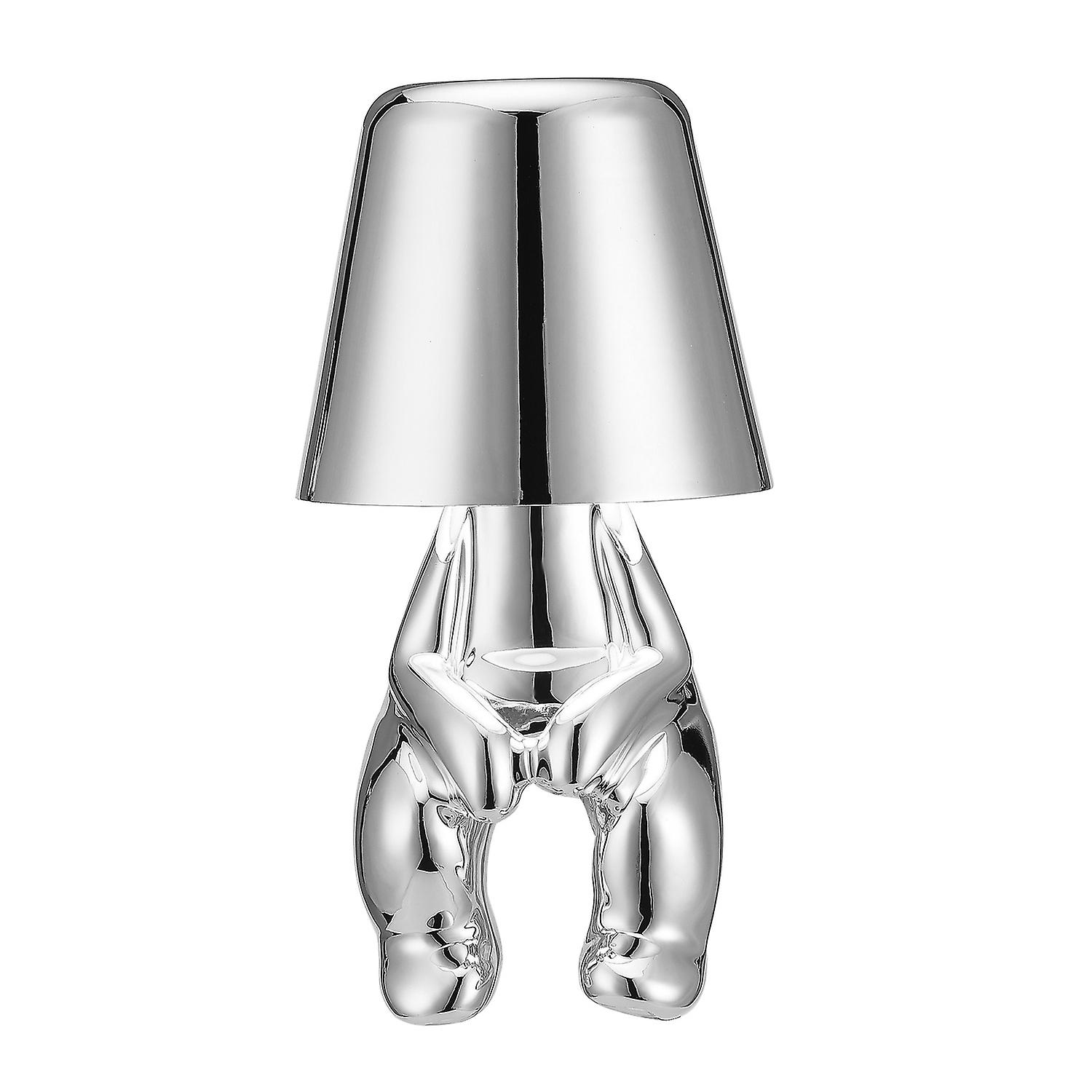 Modern Little Silver Man LED Lamp, Creative Thinker Bedside Table Light