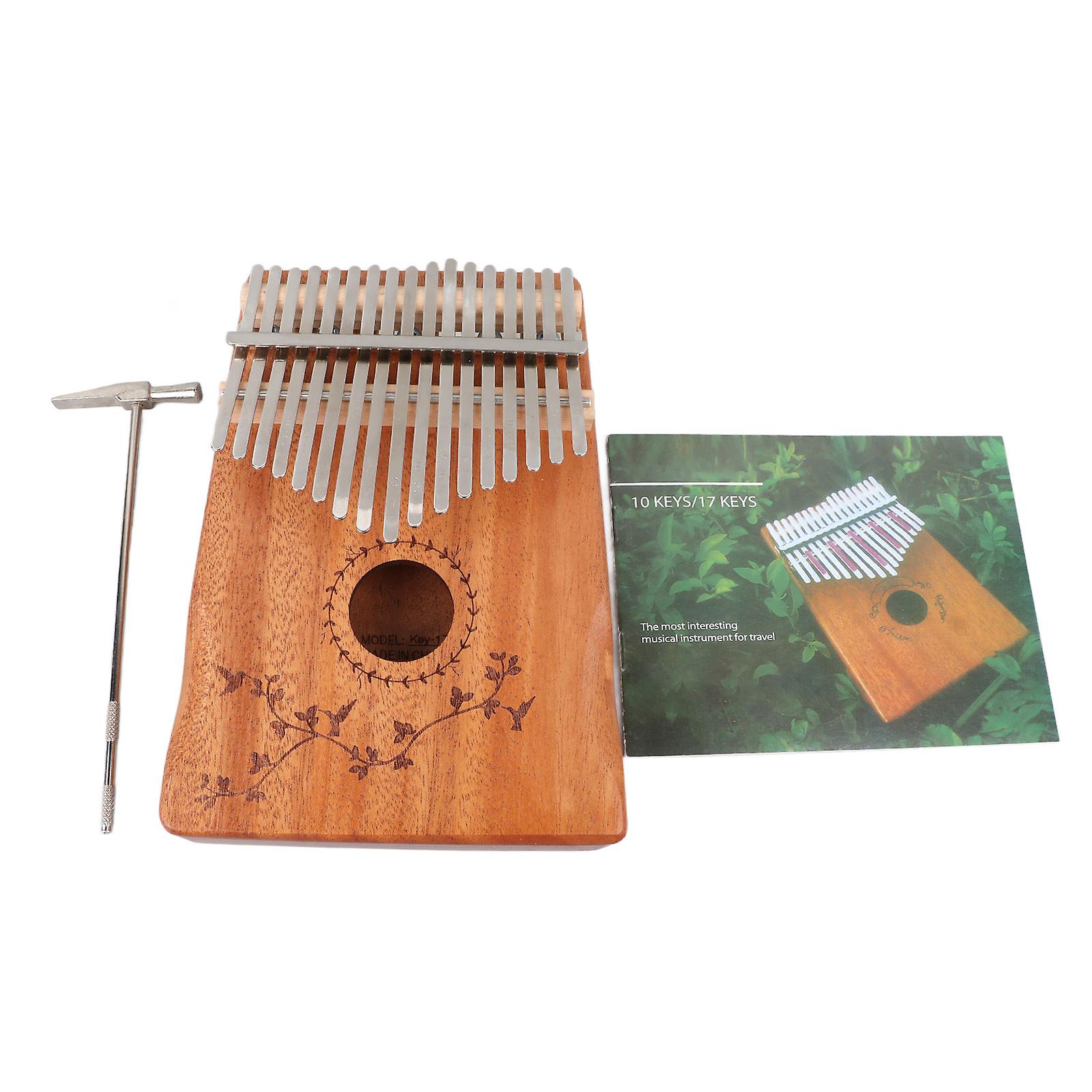 17 Keys Thumb Piano Mahogany Wood Finger Harp Mini Music Instrument with Tuning Hammer Portable Kalimba for Beginners