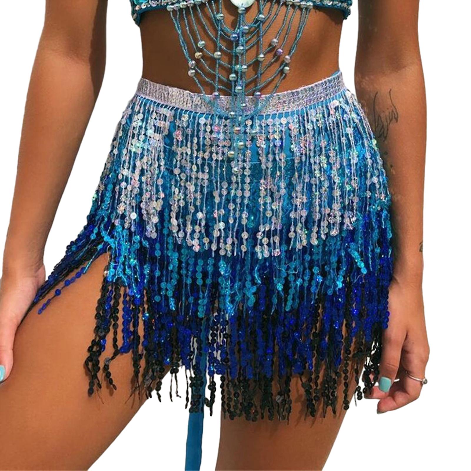 4 Layer Bellys Dance Shiny Sequin Hip Scarf Festival Performance Outfits for Bathing Suit