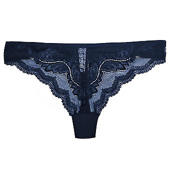 Veeki 3 Pack G-String Thongs for Women Lace Panties Stretch T-back Tangas Low Rise Hipster Underwear Sexy, Blue, S