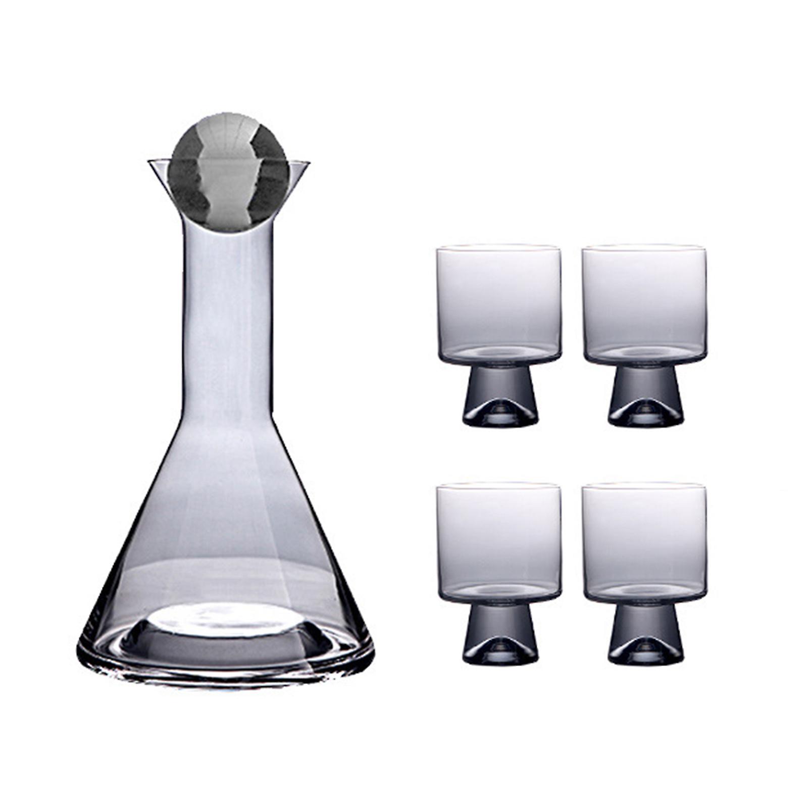 Retro Thick Glass Water Pitcher Set with Cup, Large Capacity, 1900g, Golden/Brown/Grey