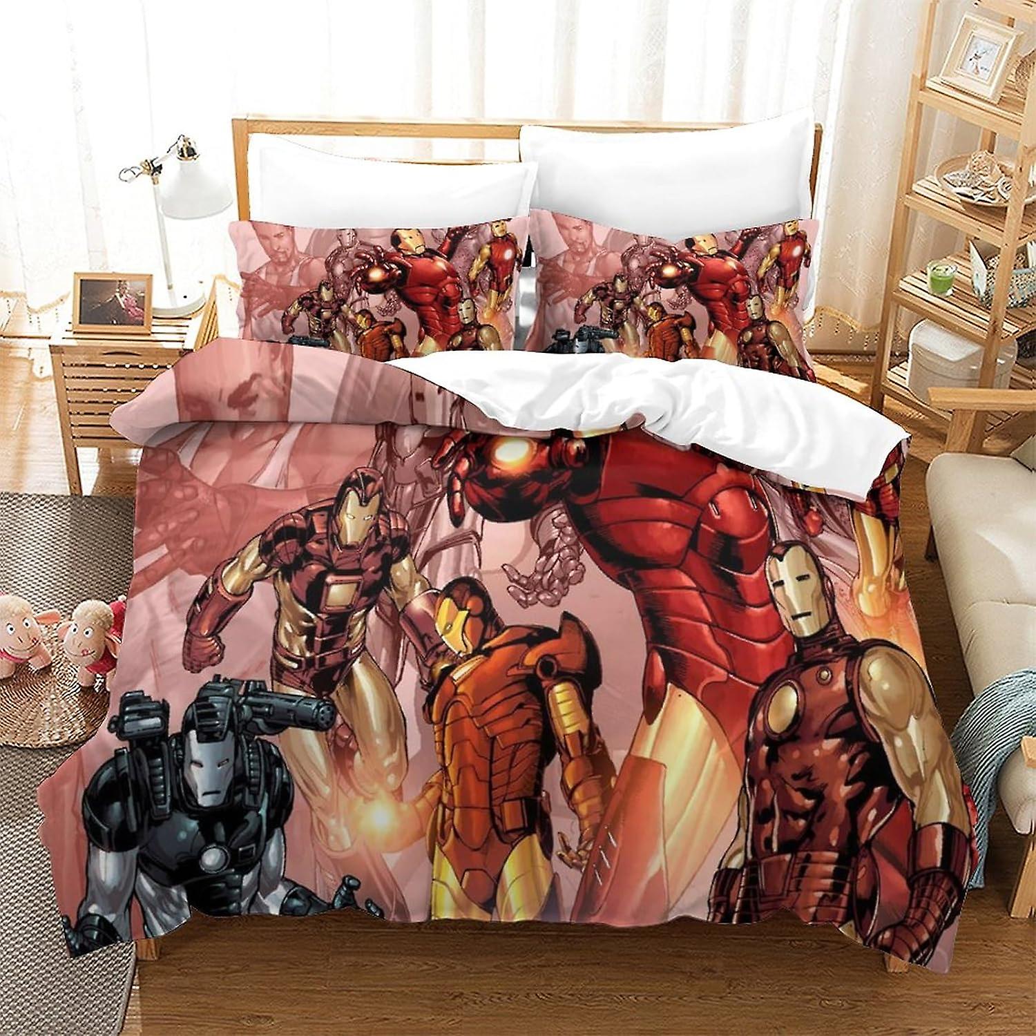 HOUKIG Iron Man 3 Piece Printed Microfibre Duvet Cover And Pillowcase Set Superheroes Printed Duvet Cover Set, Gift for Teenage Girls .