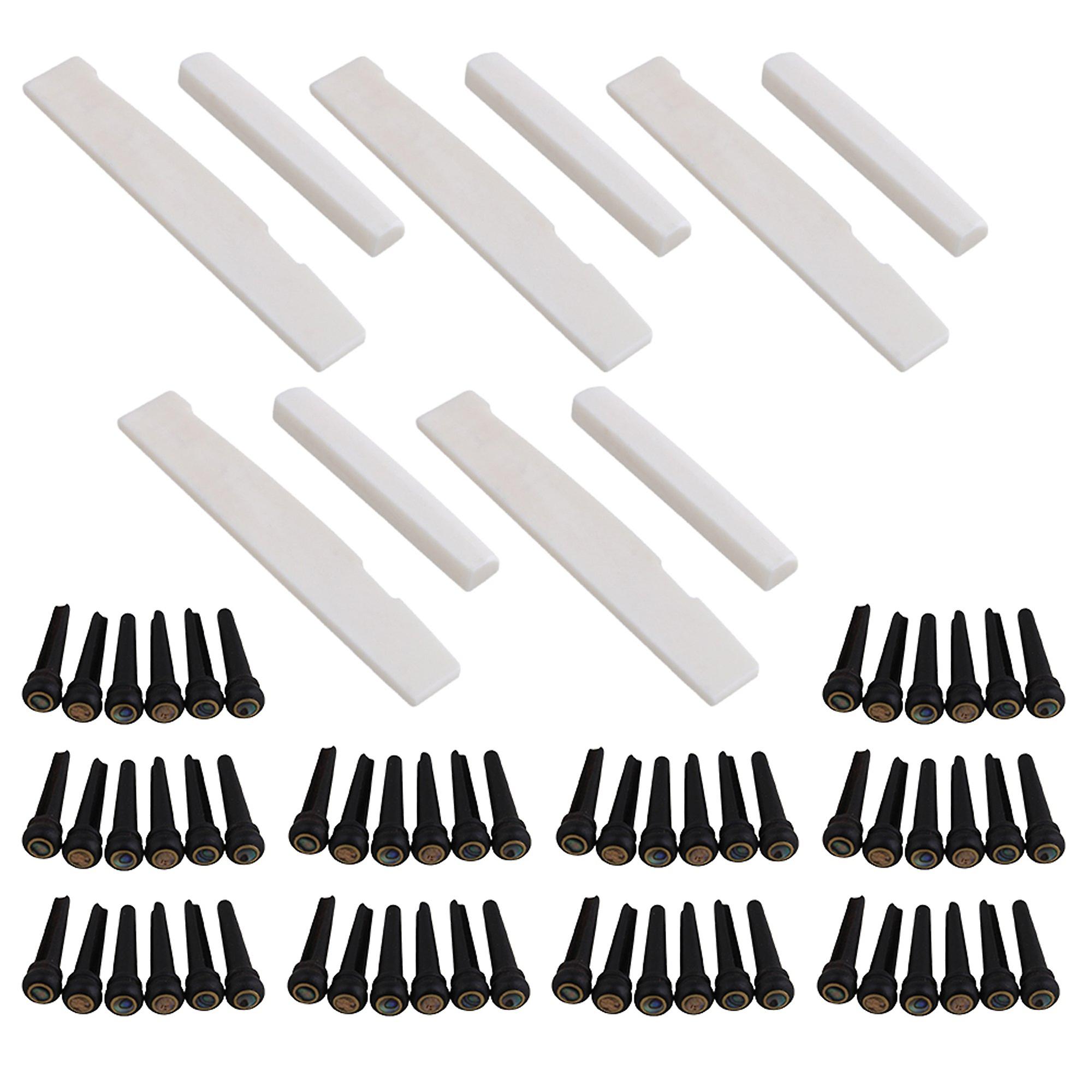 5 Sets 12 String Guitar Bridge Abalone Dot Ebony Pins Bone Saddles Nuts