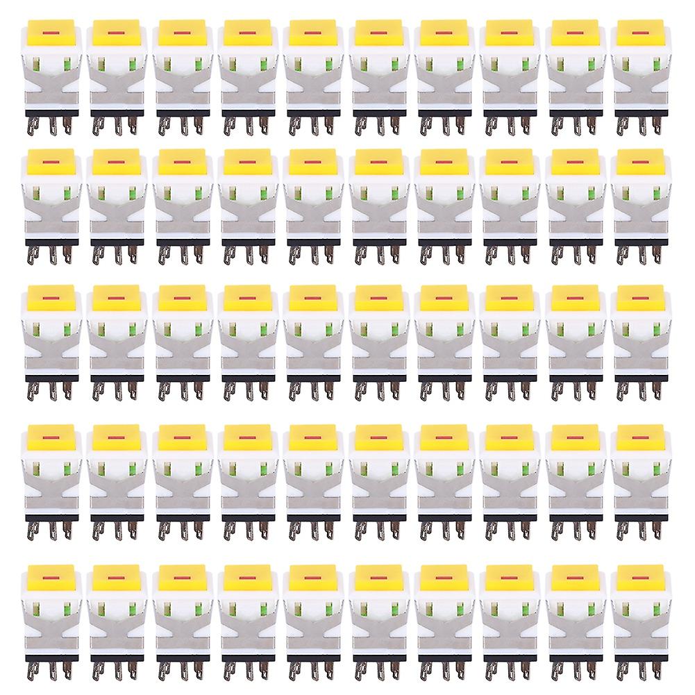 50Pcs Button Switch with Automatic Instantaneous Reset Yellow Plastic Momentary Mini Push12V