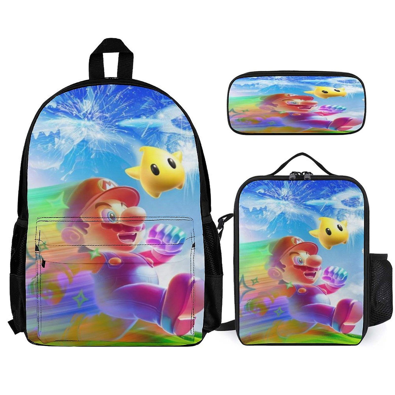 Super Mario Backpack 3 Piece Set Laptop Backpack with Pencil Case Lunch Bag Combination
