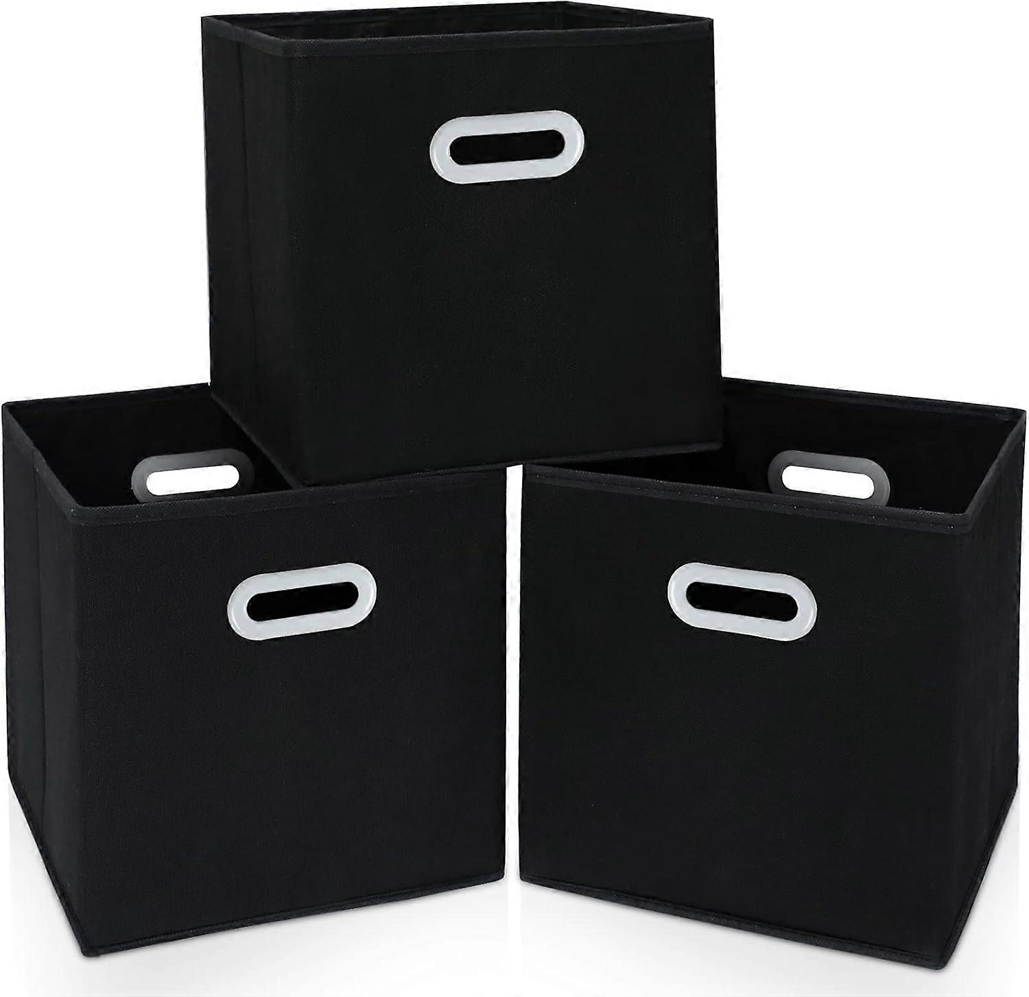 Fabric Cloth Storage Bins,Fabric Cube Organizer with Dual Handles Foldable Cube Storage Baskets for Home Bedroom Storage,Set of 3, Black