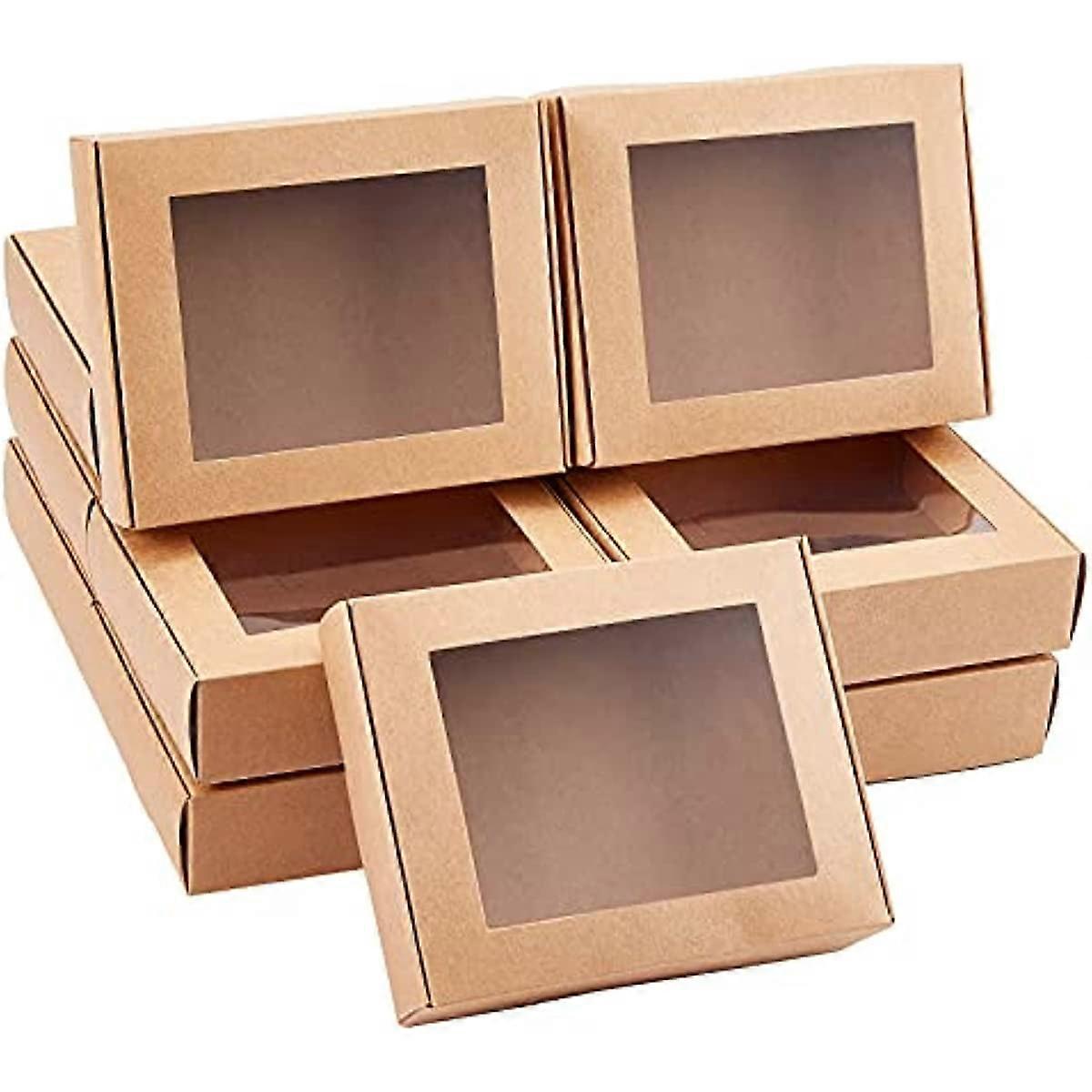24 Pcs Camel Gift Box Fold Paper Boxes Cookie Boxes Bakery Boxes Kraft Treat Boxes with Window 10x8cm for Party Favor Treats Bakery and Jewelry Packag
