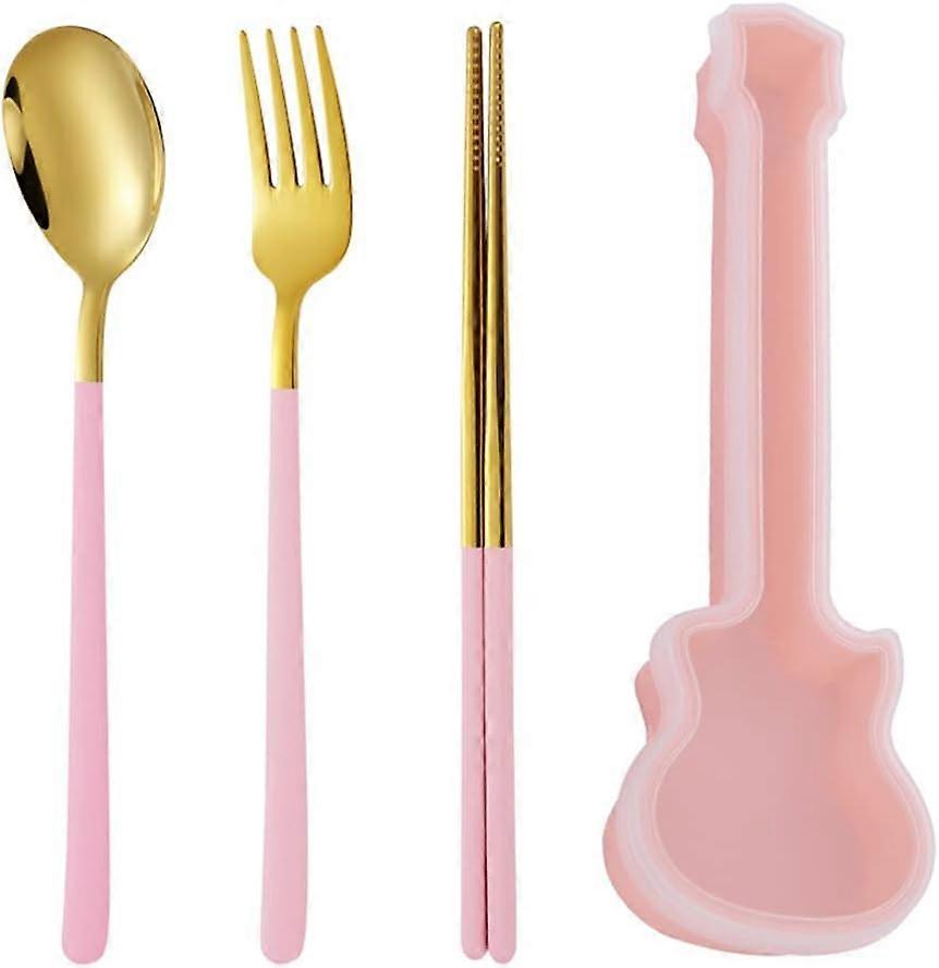 Set de couverts portable - Ustensiles de voyage réutilisables Set de couverts avec étui - Set de baguettes en acier inoxydable