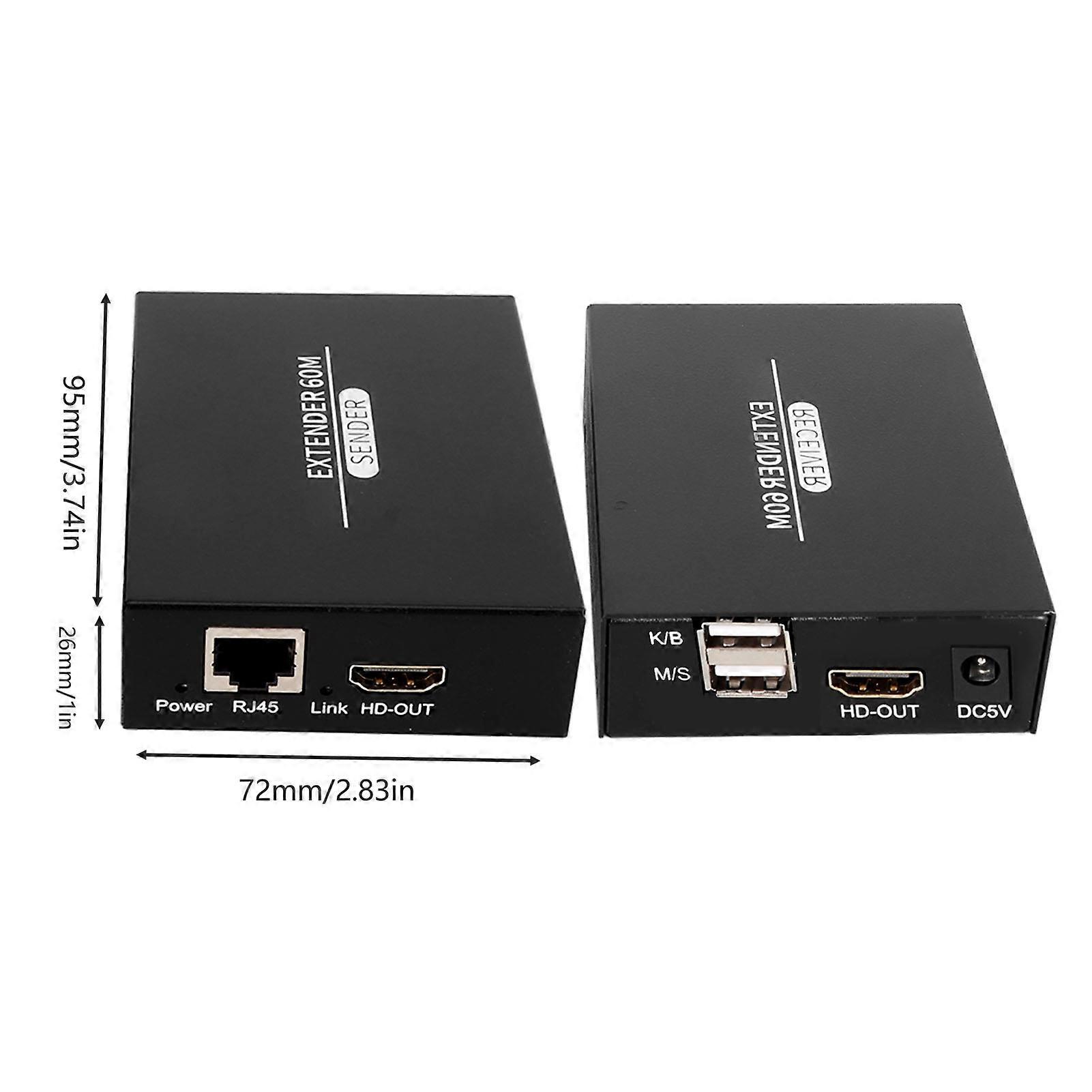 HD Multimedia Interface KVM Extender 197ft 1920x1080P 60Hz Remote Operation POC Function HD KVM Extender 100?240V EU Plug