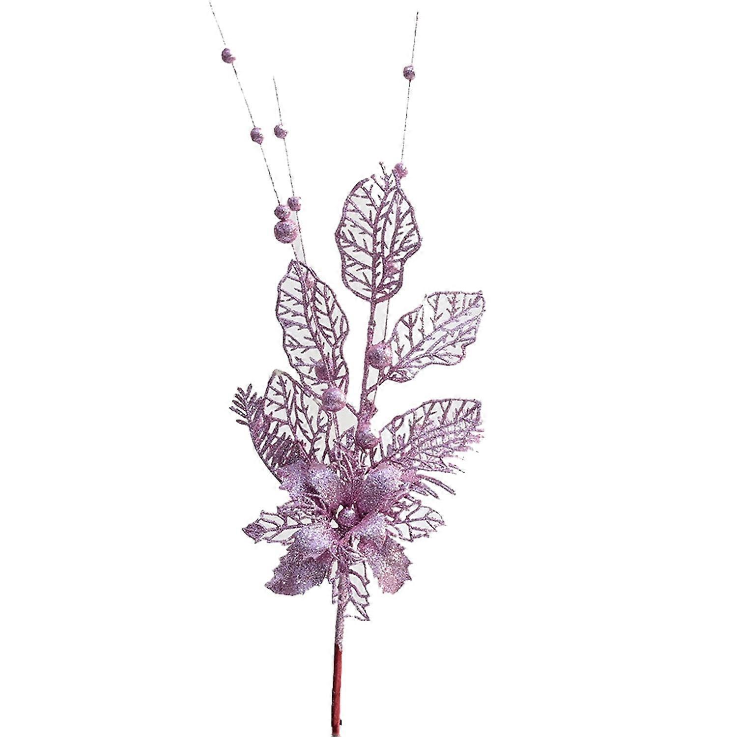 Fake Leaves Shiny Powder Glittery Hollow Artificial Flower Christmas Party Decoration Ambiance Prop