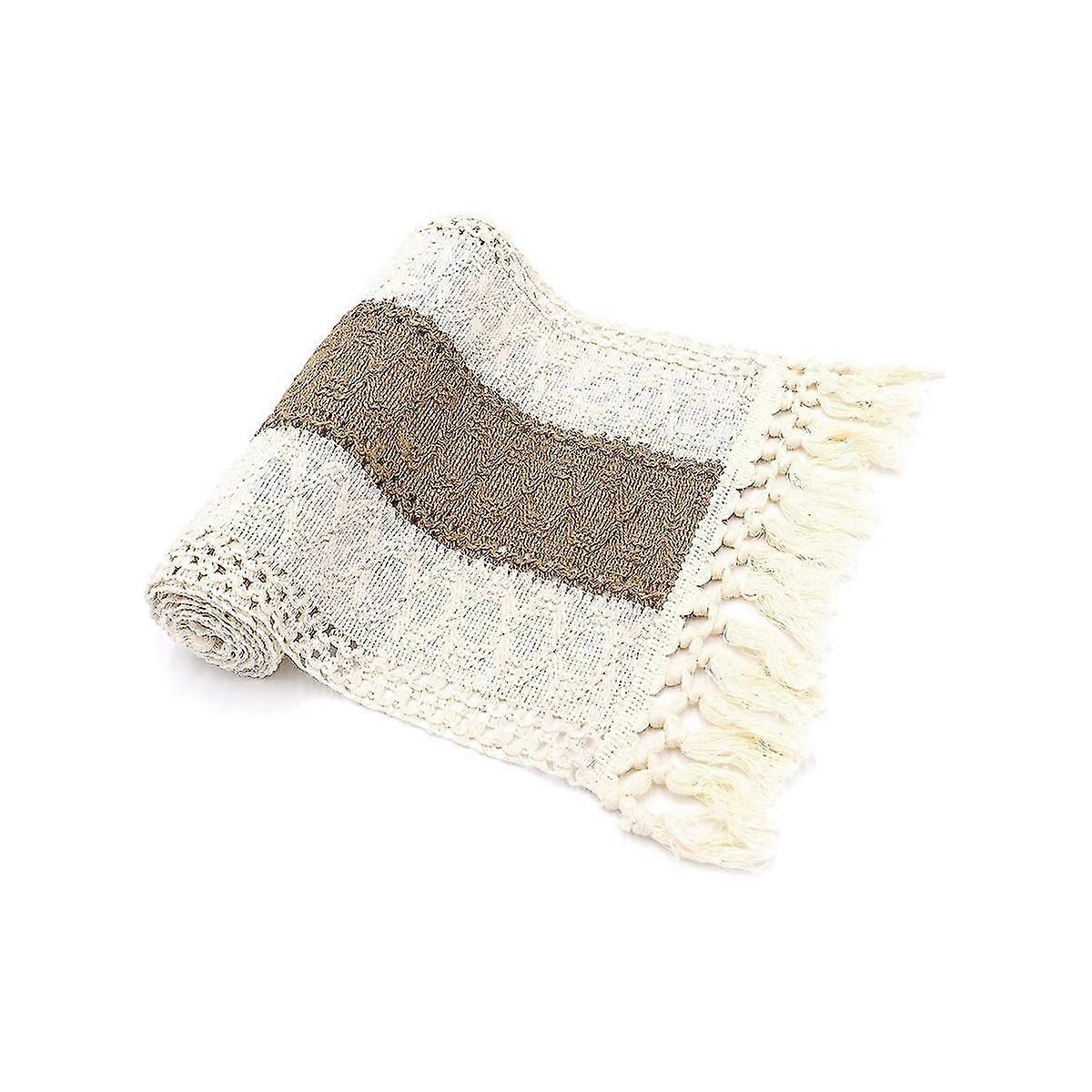 Macrame Table Runner 71inch Long Decor Boho Table Runner Cream & Brown Farmhouse Table Runner With