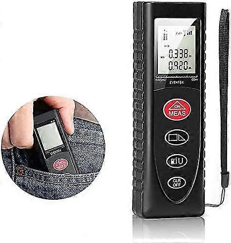60m Laser Distance Meter, Micro Laser Meter (0.1560m/ 2 mm), LCD Backlight, AutoSum Function, Continuous Measurement, Store Data, IP54, Specially Desi