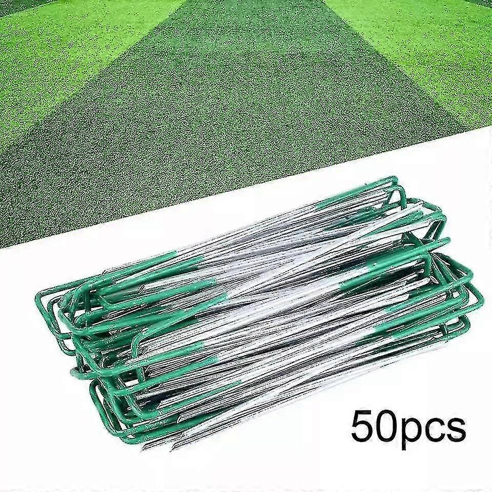Barsinfi 50x demi-vert Piquets de gazon artificiel pour épingler du faux gazon, Astro Turf, Membrane de mauvaises herbes, Filet de jardin (150mm / 6 pouces)