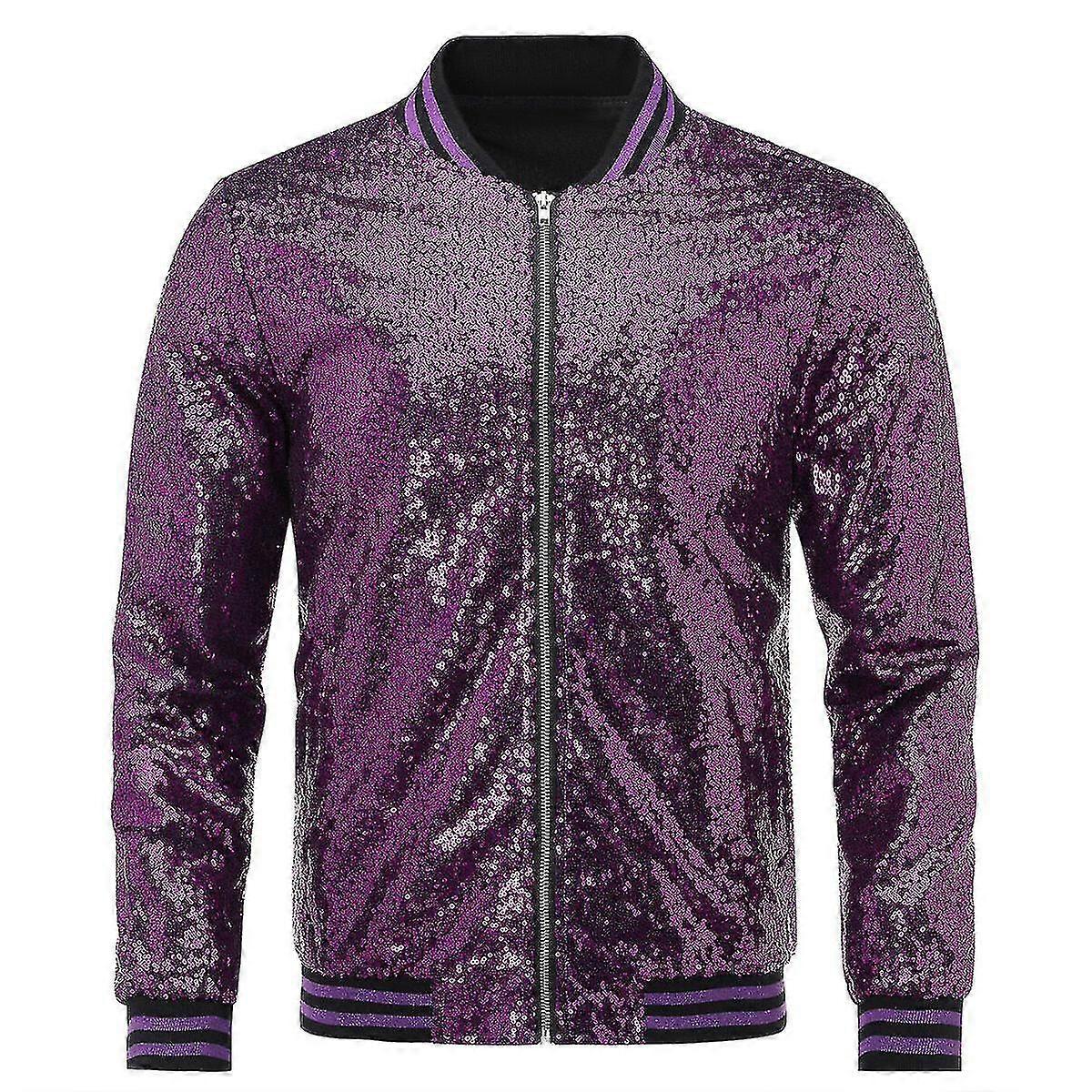 Mens Sequins Casual Zipper Party Bomber Jacket
