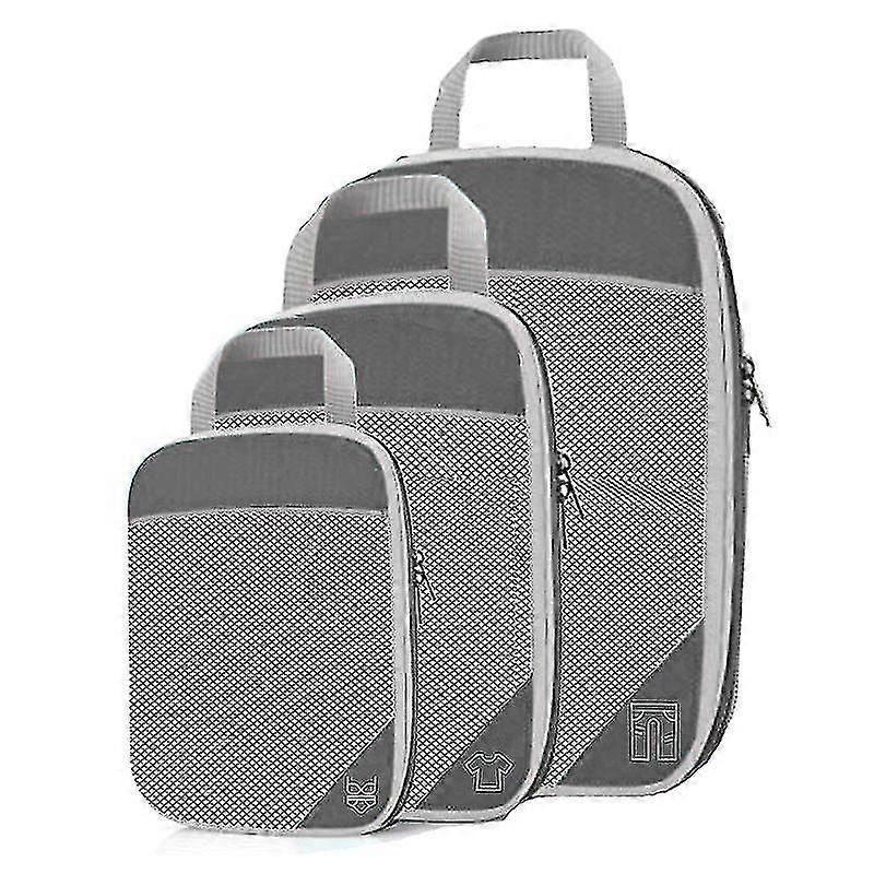 Compressed Packing Cubes For Travel, 3 Pieces Of Expandable Luggage Storage Bag Compressed Cubes For Packing Mesh Top And Durable Zipper (grey) -youxi