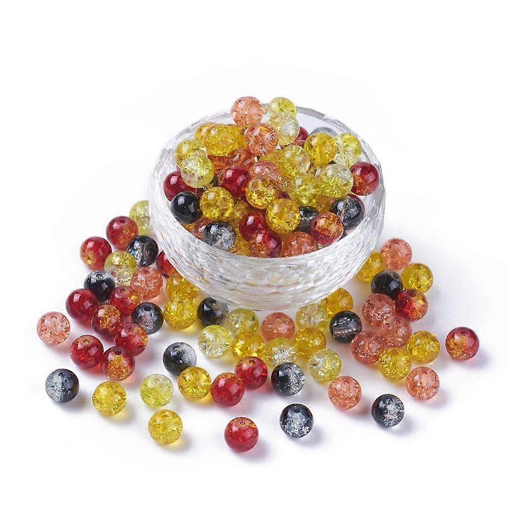 200pc 5 Colors Spray Painted & Baking Painted Crackle Glass Beads Round Mixed Color 8mm Hole: 1.3~1.6mm