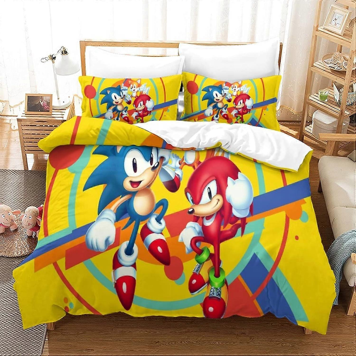 سونيك لحاف غطاء مجموعات سونيك أنيميموضوع لحاف غطاء D الكرتونالفراش مجموعة لينة ستوكات لحاف غطاء تنفس غرفة نوم ديكور مزدوجة 135 * 200 سم