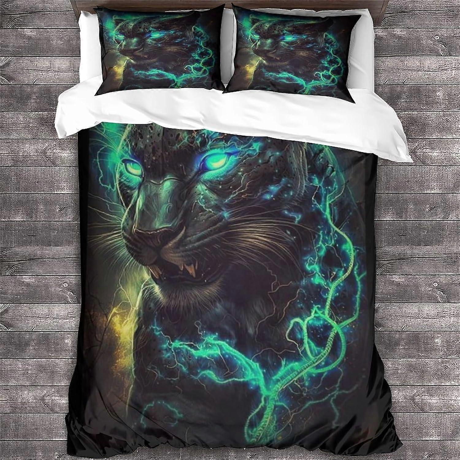Leopard Wildlife Bedding Set with Pillowcases,AnimalSoft Microfiber Duvet Cover with Zipper Closure for Double Bed