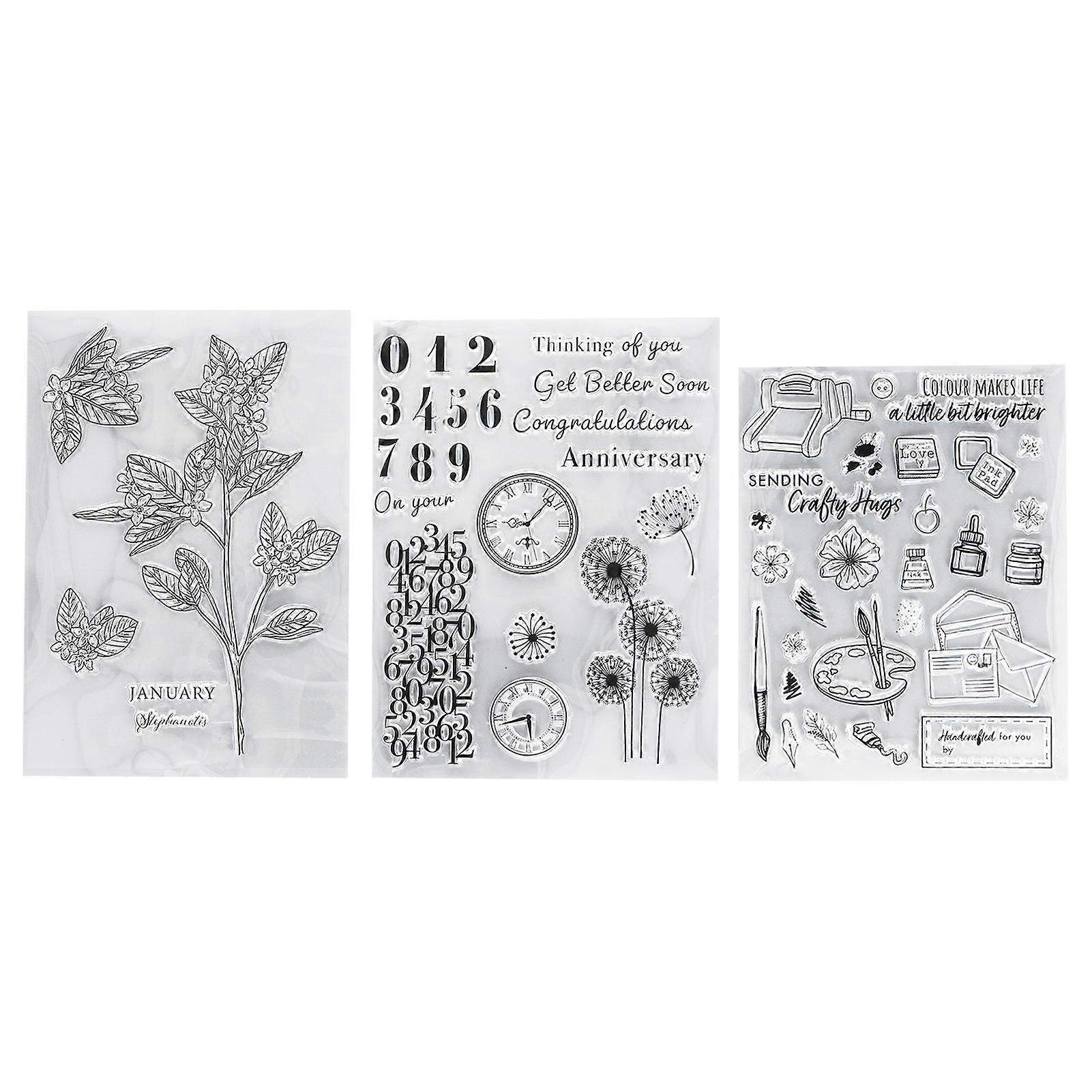3Pcs Clear Stamps Clear Imprint Repeated Sticking Easily Use Transparent Stamp for Card Making Decoration DIY