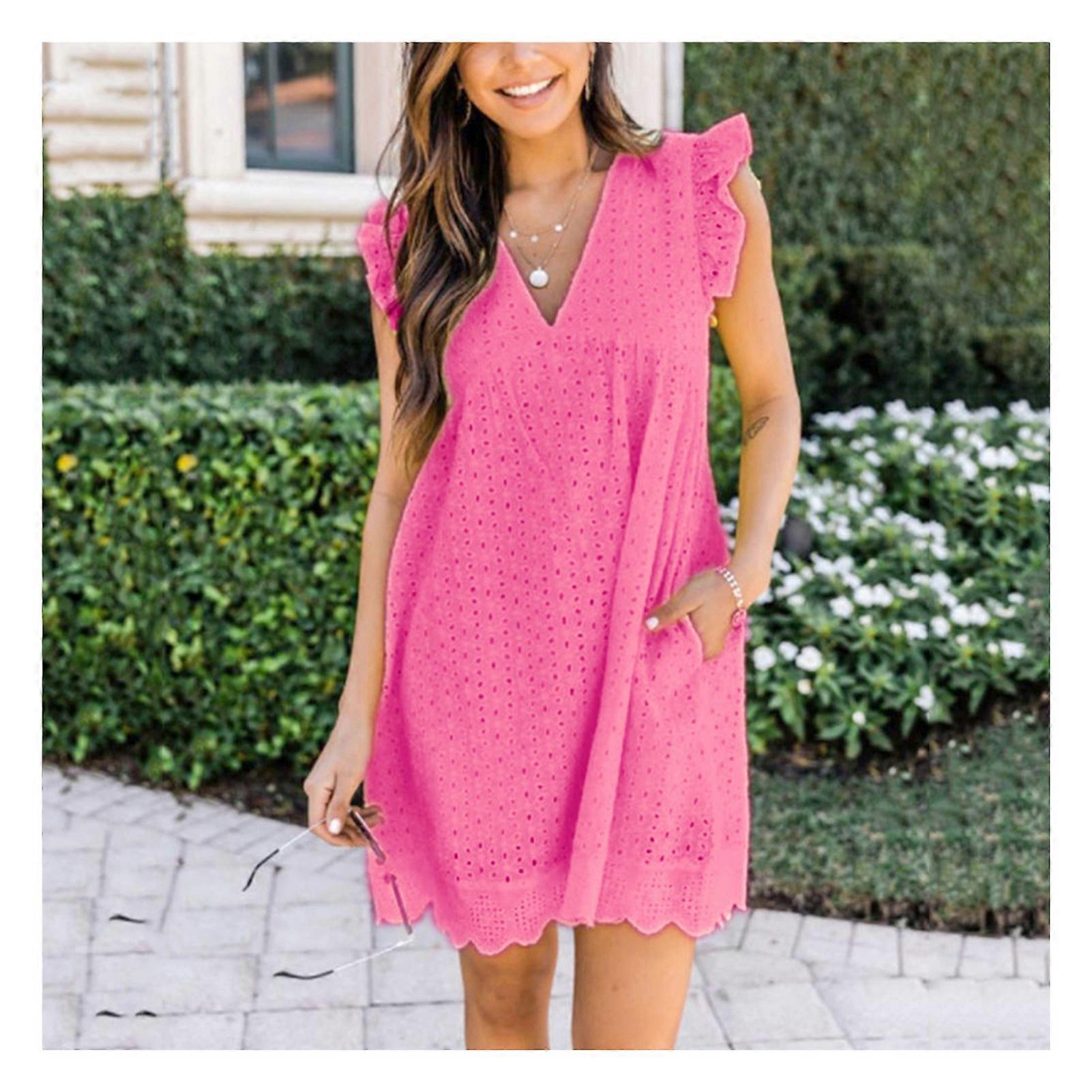 Καλοκαίρι V-λαιμό βαμβάκι κοντό φούστα συμπαγές φόρεμα Καλιφόρνια Romper για τις γυναίκες