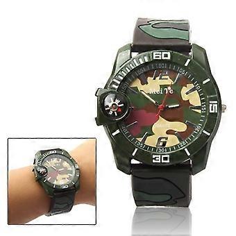 Camouflage Style Quartz Wrist Analog Watch Timepiece with Silicone Band & Compass
