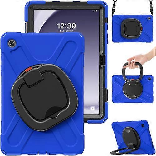 For Samsung Galaxy Tab A9+ Silicone Hybrid PC Tablet Case with Holder & Shoulder Strap